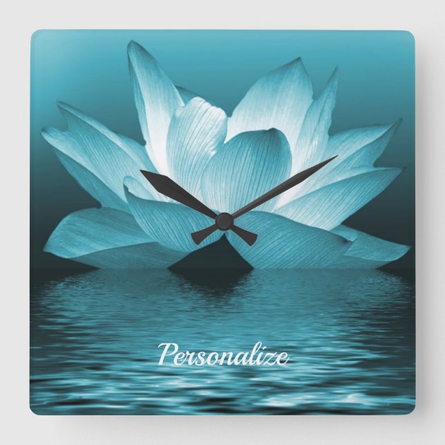 Elegant Lotus Flower Ocean Zen Yoga Meditation Square Wall Clock (Front)