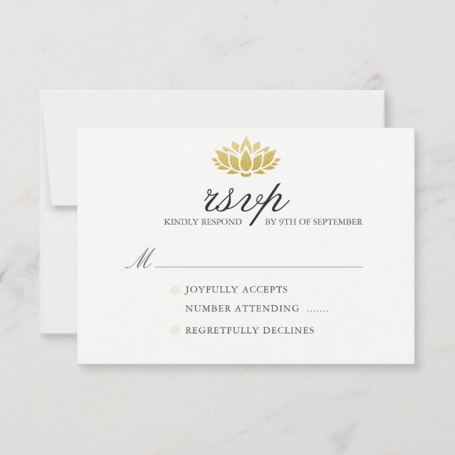 Elégant Lotus Flower Wedding Carte RSVP (Devant)