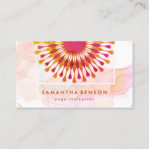 Elegant  Lotus Flower White Marble Yoga Instructor Business Card