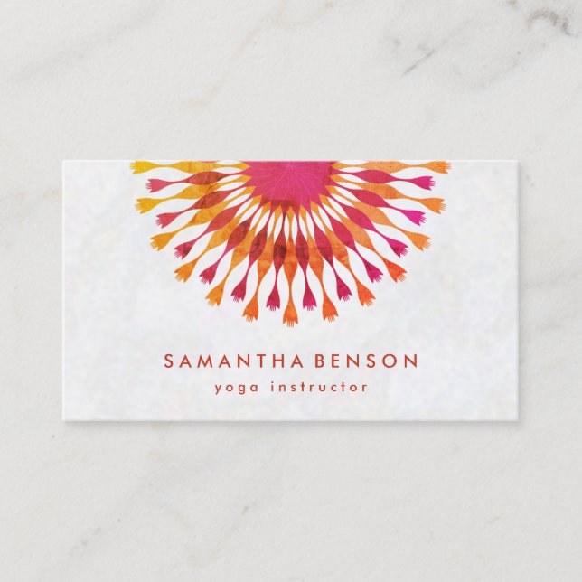 Elegant  Lotus Flower White Marble Yoga Instructor Business Card (Front)