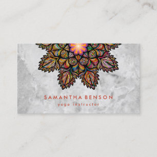 Elegant  Lotus Flower White Marble Yoga Instructor Business Card