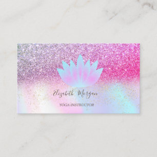Elegant Lotus Glitter Confetti Holographic Business Card