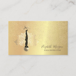 Elegant Lotus Gold Confetti Yoga Silhouette Moon Business Card