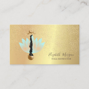 Elegant Lotus Gold Confetti Yoga Silhouette Moon Business Card