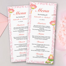 Élégant Lotus Lanterns Rose Menu Indien Mariage