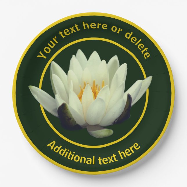 Elegant Lotus Lily Flower Personalized Party Paper Plate (Front)