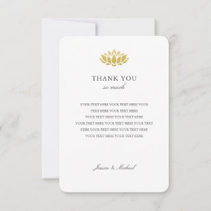 Elégant Lotus Mariage or Carte de remerciements