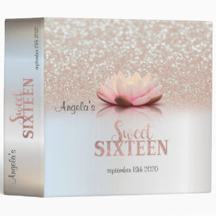 Elegant Lotus Silver Glitter Bokeh Sweet 16 Binder