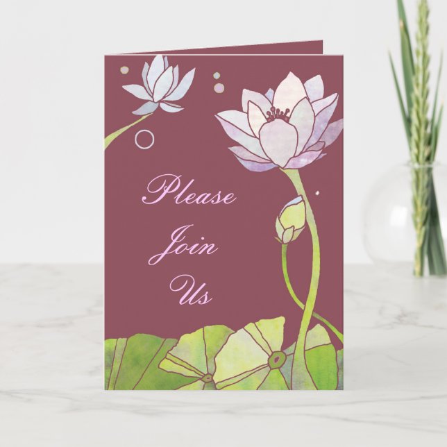 Elegant Lotus Wedding Invitation Card (Front)