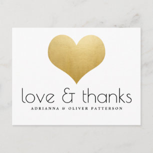 Elegant Love And Thanks Faux Gold Foil Heart Postcard