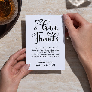 Elegant Love and Thanks Heart Script Wedding Thank You Card