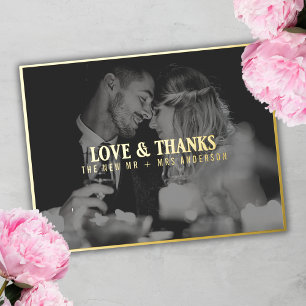 Elegant Love and Thanks Photo Thank You Wedding Foil Holiday Postcard