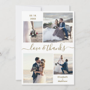 Elegant Love and Thanks Script 4 Photo Wedding Thank You Card