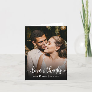 Elegant Love and Thanks Script Photo Wedding Thank Thank You Card