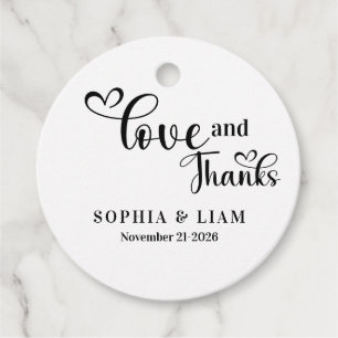 Elegant Love and Thanks Script Wedding Favour Tags