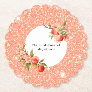 Elegant Love as Sweet as a Peach Bridal Shower  Paper Coaster