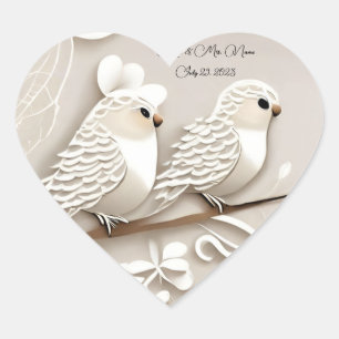 Elegant love birds taupe & white wedding sticker