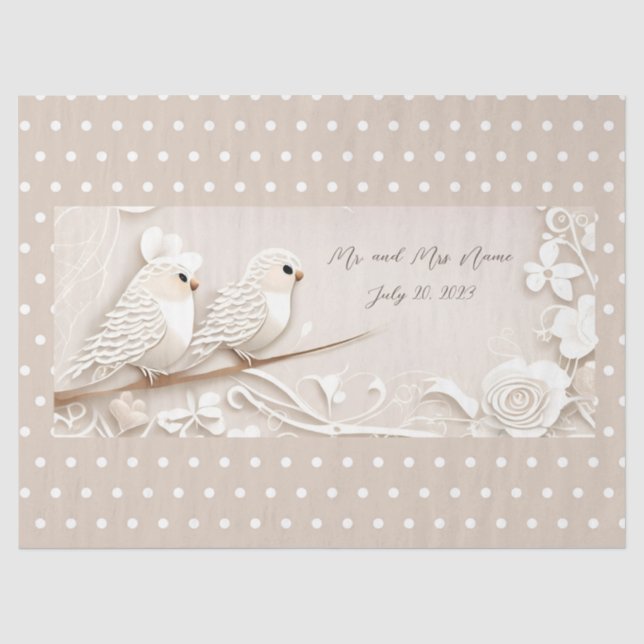 Elegant love birds wedding tissue paper (Front)