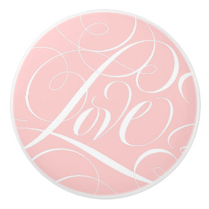 Elegant LOVE Calligraphy Script Blush Pink Fancy Ceramic Knob