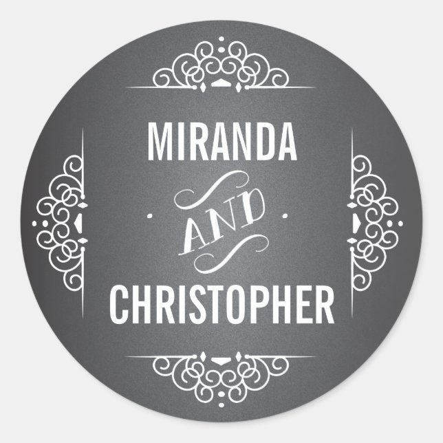 Elegant Love Chalkboard Personalized Favour Sticke Classic Round Sticker (Front)