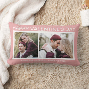 Elegant Love Happy Valentine's Day Family 2 Photo Lumbar Pillow