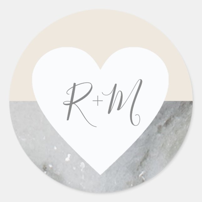elegant love heart with bride & groom initials classic round sticker (Front)