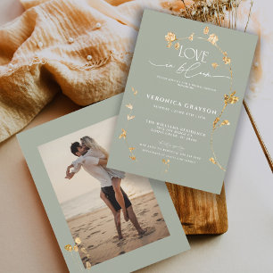 Elegant Love In Bloom Gold Floral Bridal Shower  Invitation