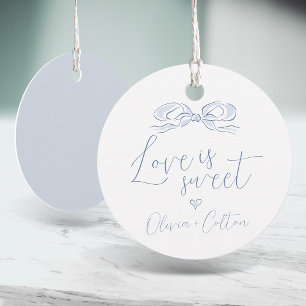 Elegant Love Is Sweet Blue Bow Bridal Shower Favour Tags