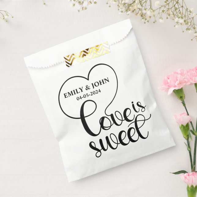 Elegant Love Is Sweet calligraphy Heart  Favour Bag (Sealed)