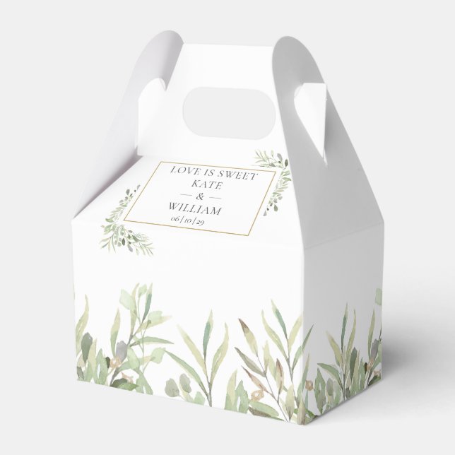Elegant Love Is Sweet Greenery Wedding Favor Box (Front Side)