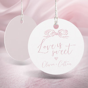 Elegant Love Is Sweet Pink Bow Bridal Shower Favour Tags
