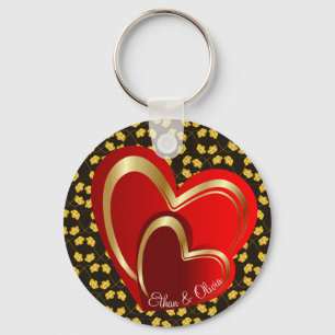 Elegant Love Red Hearts Personalized Wedding Keychain