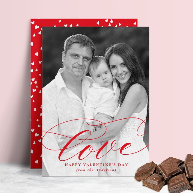 Elegant Love Red Script Valentine's Day Photo Holiday Card (Creator Uploaded)