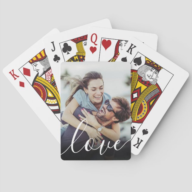 Elegant Love Script Couple Photo Playing Cards (Back)