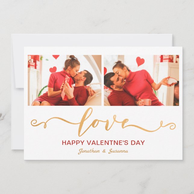 Elegant Love Script Happy Valentine's Day Photo Holiday Card (Front)