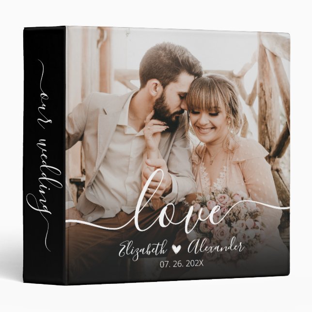 Elegant Love Script Mariage Photo Album Classeur (Devant/Côté)