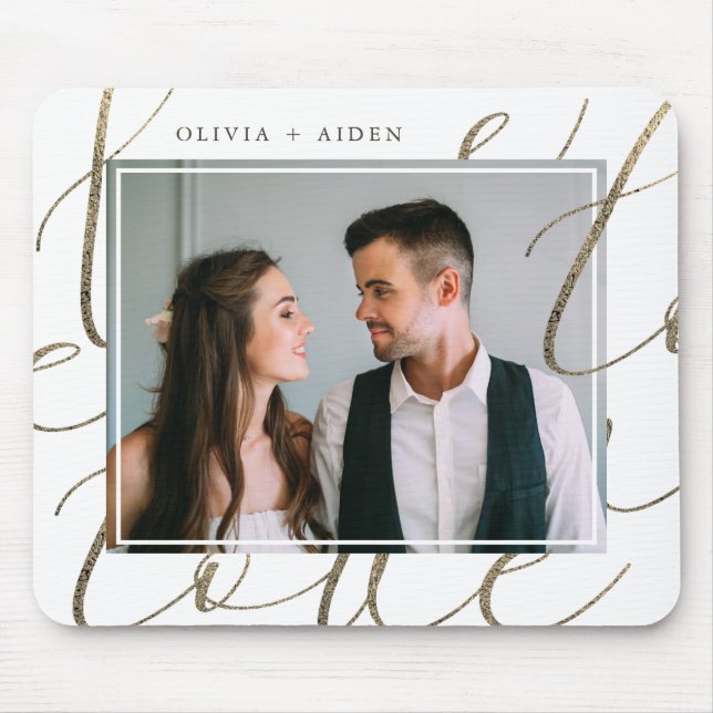 Elegant Love Script Photo and Name Mouse Pad (Front)