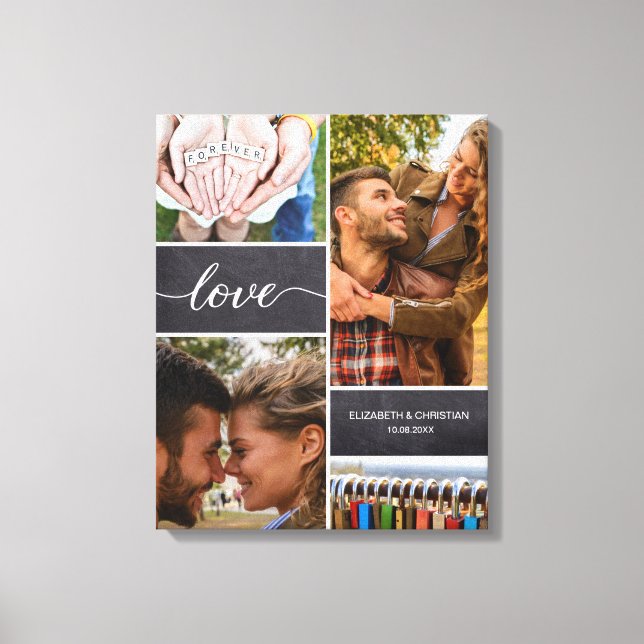 Elegant Love Script Photo Collage Chalkboard Canvas Print (Front)