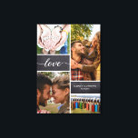 Elegant Love Script Photo Collage Chalkboard Canvas Print<br><div class="desc">Personalize this wrapped canvas with your favourite photos to create a collage for your wall art. Chalkboard backround blocks for a modern style. "Love" script typography with stylish long-tailed ends,  customize with your names and special anniversary date.</div>