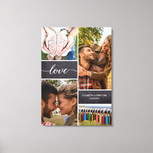 Elegant Love Script Photo Collage Chalkboard Canvas Print