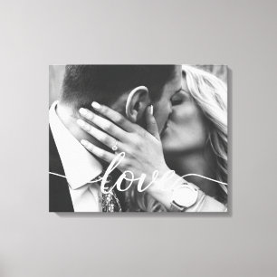 Elegant Love Script Typography Wedding Photo Canvas Print