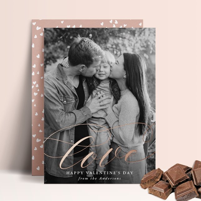 Elegant Love Script Valentine's Day Photo Foil Holiday Card (Creator Uploaded)