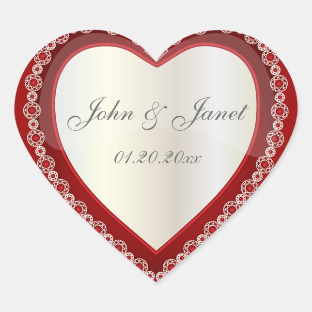 Elegant Love Shiny Deep Red White Jewel Heart Heart Sticker (Front)