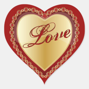 Elegant Love Shiny Red Gold Jewel Heart Heart Sticker