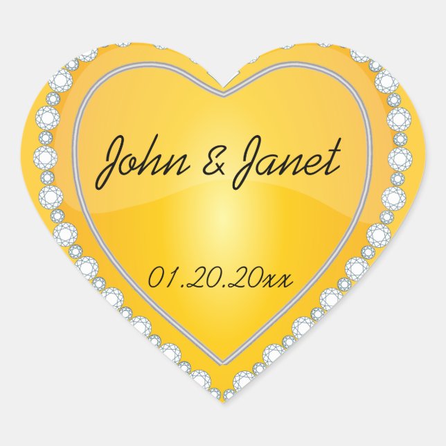 Elegant Love Shiny Yellow Heart Sticker (Front)