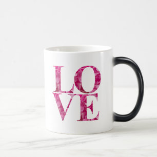 Elegant LOVE Square, Spring Pink Floral Lettering Magic Mug