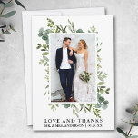 Elegant Love Thanks Watercolor Eucalyptus Greenery Thank You Card<br><div class="desc">Elegant Watercolor Greenery Wedding Photo Thank You Card includes eucalyptus leaves and other beautiful botanical greenery.</div>