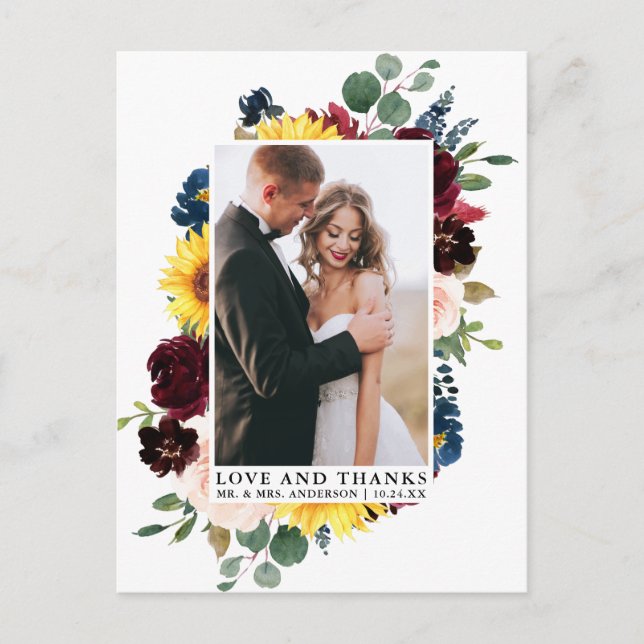 Elegant Love Thanks Watercolor Mixed Floral Postcard (Front)