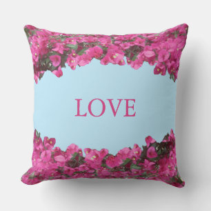 Elegant Love Tropical Flowers on Sky Blue Throw Pillow
