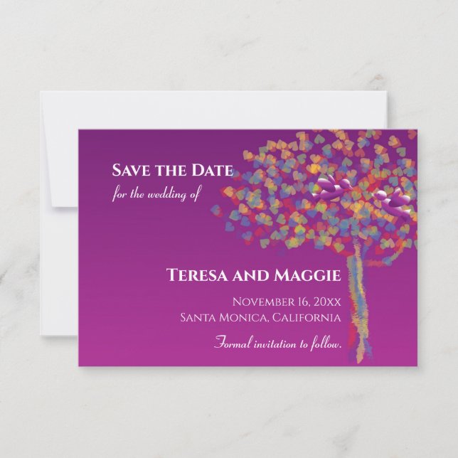 Elegant Lovebirds Cassis Purple Save the Date (Front)